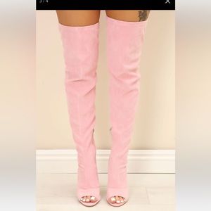 Blush over the knee boots